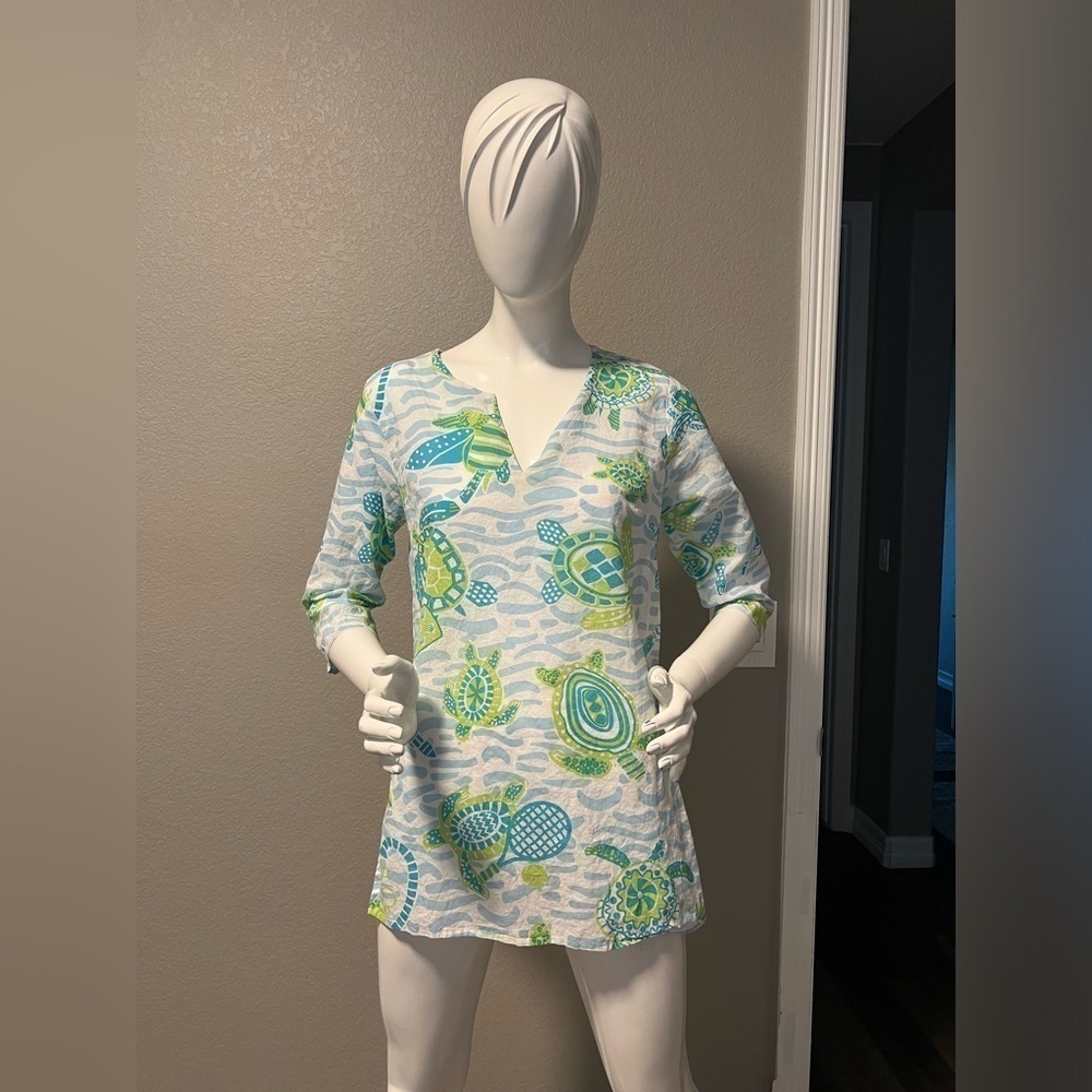 Gretchen Scott Turtle  Print Cover Up Top Size S